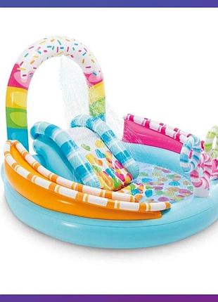 Детский надувной игровой центр с бассейном и горкой 170х168х122 см intex 57144 конфетка