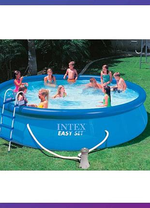 Круглый семейный надувной бассейн intex 26168 (457х122 см) с фильтр насосом лестницей и подстилкой