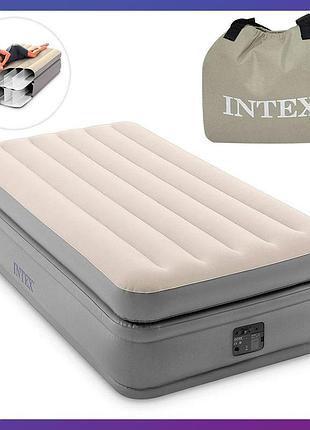 Надувная односпальная кровать intex 64162 со встроенным насосом 191х99х51 см