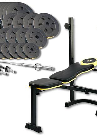 Набор besport powerpro 109кг с прямым грифом и скамейкой wb-003
