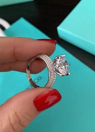 Кольцо серебро 925 тиффани (tiffany & co) с крупным цирконием / подарочная упаковка люкс