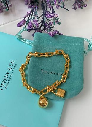 Браслет цепь тиффани tiffany с шариком и замочком / позолота / мешочек тиффани