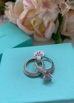 Tiffany кольцо двойное серебро 925 с крупным и мелким цирконием / упаковано в мешочек