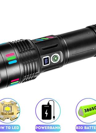 Фонарь night vision fluorescence 708 white laser led pm30-tg, power bank, 1x38650, зу type-c, zoom, box