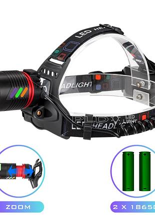 Ліхтар налобний night vision fluorescence ct012-2r-tg, 2x18650, зп type-c, zoom, box