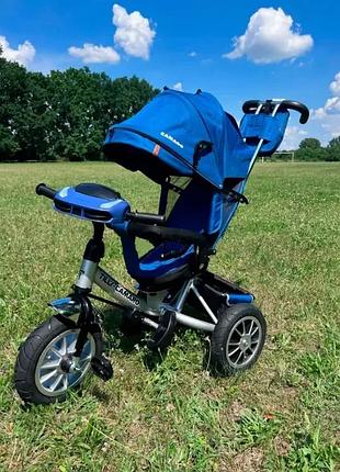 Детский трехколесный велосипед - коляска tilly camaro t-362 синий с родительской ручкой надувные колеса 12"