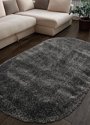 Ковер овальный 1.0х2.0 м темно-серый с высоким ворсом fantasy dark grey 12500/60