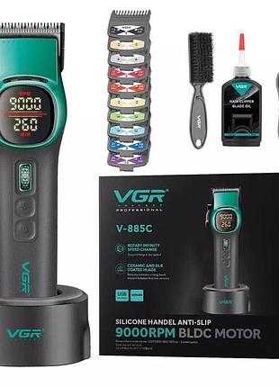 Аккумуляторная машинка для стрижки (clipper) vgr v-885c green, 10 насадок, led display