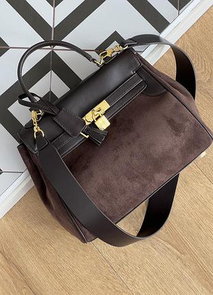 Сумка hermes in suede-leather шоколад