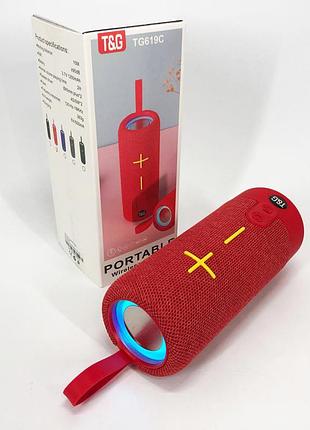 Портативная bluetooth колонка tg619c fm-радио usb/tf с ремешком, громкая блютуз колонка. цвет: красный