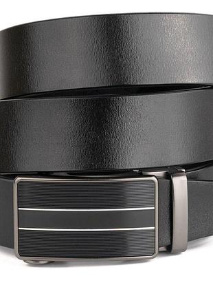 Ремень мужской с полосками на пряжке vintage 20334 черный