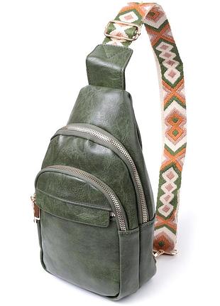 Сумка компактного размера с одной лямкой через плечо из гладкой экокожи vintage 22771 зеленый