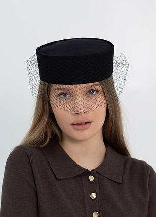 Шляпа таблетка с вуалью коттоновая d.hats цвет черный