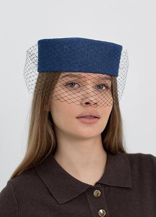 Шляпа таблетка с вуалью коттоновая d.hats цвет синий