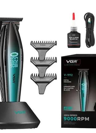 Машинка для стрижки волос с мощным мотором xpro vgr v-992 green с насадками 1-2-3 мм