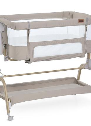 Детская приставная кроватка с механическим укачиванием el camino me 1180-w intense taupe beige