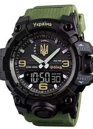 Часы наручные мужские skmei 6851/1586ag, военные мужские наручные часы зеленые, часы спортивные