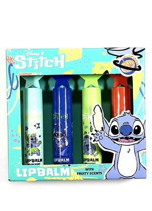 Набір бальзамів для губ disney stitch — 4 шт, фруктові аромати, дитячий ліпбальзам
