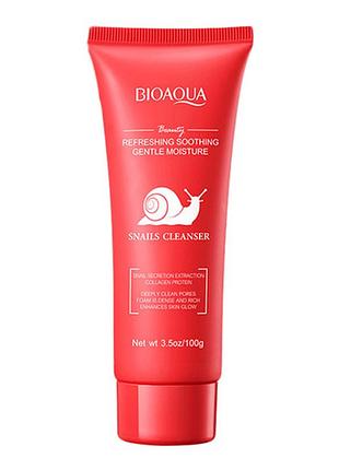Пінка для вмивання з муцином равлика bioaqua snails cleanser, 100г