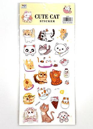 Наклейки детские “cute cat” (котики), декоративные стикеры для тетрадей, ежедневника и скрапбукинга