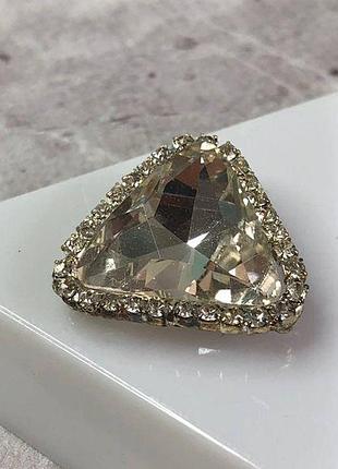 Стрази скляні трикутні 23х23 мм пришивні, crystal