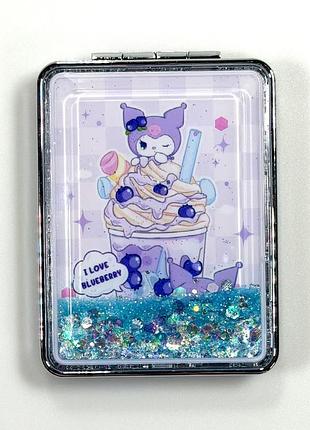 Зеркало карманное косметическое kuromi с блестками прямоугольное 8×6 см компактное