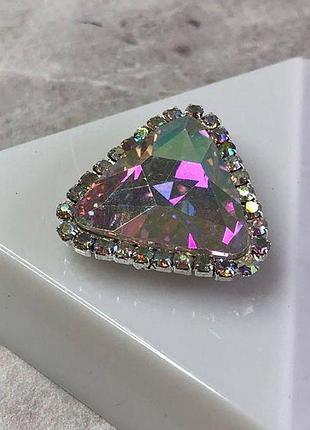 Стрази скляні трикутні 23х23 мм пришивні, crystal з покриттям ав