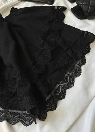 Юбка шорты женская мини с кружевом лен жатка белая черная 5