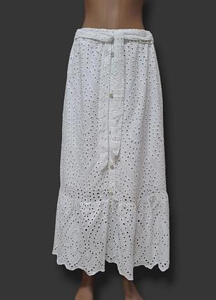 Белая юбка-миди прошва на резинке