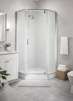 Душевая кабина insana flavia jk 90×90×205 см, пятиугольная, с низким поддоном, прозрачное стекло 5 мм, хромированный профиль
