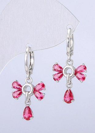 Серьги xuping родий с малиновыми кристаллами d-14мм+- s-28мм+-