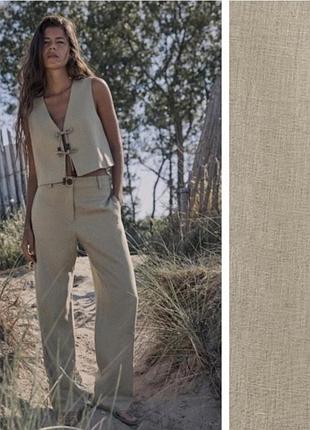 Zara льняные  широкие брюки с высокой посадкой