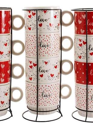 Набiр чайний 4пр. 250мл фарф. на стійці red love (под.уп.) 167-400 тм grazie