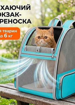 Рюкзак-переноска для кошек и собак с вентиляцией, из ткани оксфорд сумка контейнер для животных до 6 кг для прогулки голубой