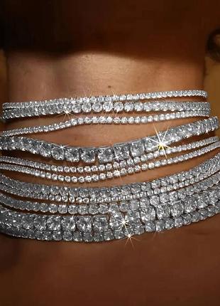 Чокер из цепочек цвет страз crystal (серебрянная оправа)