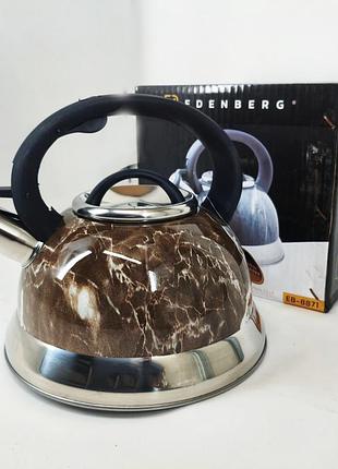 Чайник edenberg eb-8871 из нержавеющей стали со свистком 3.0 л brown kd-53