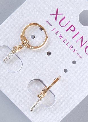 Серьги xuping с белыми стразами d-7х2мм+- l-23мм+-, позолота 18к