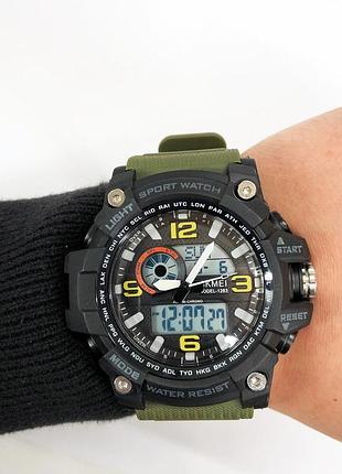 Часы спортивные скмей skmei 1283ag army green, военные часы с батарейкой оригинальные спортивные uf-32