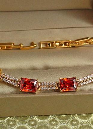 Браслет xuping jewelry большие прямоугольники с красными камнями 19,5 см 8 мм золотистый