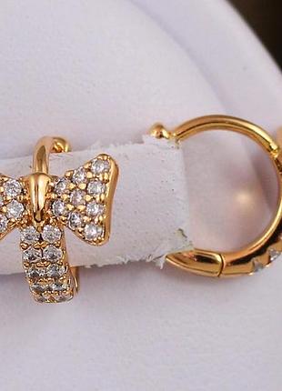 Сережки дитячі xuping jewelry бантики з косичкою 10 мм золотисті