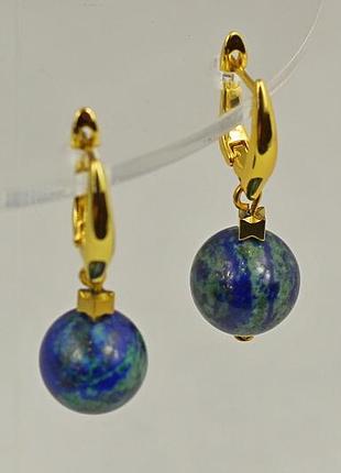 Сережки no name підвіски кулька азурит 3,2 см золотисті