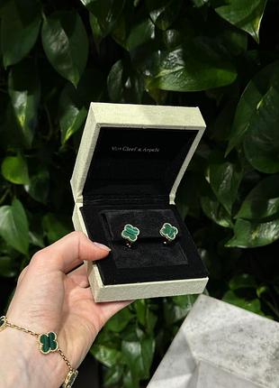 👑 van cleef & arpels earrings vintage green malachite k18 yellow gold one size
