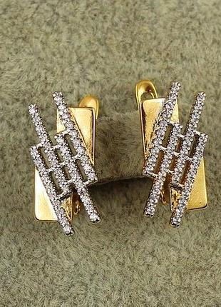 Серьги xuping jewelry комбинаторика с родием 1,8 см золотистые