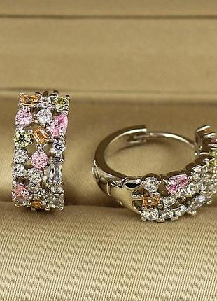 Сережки xuping jewelry фієрія з різнокольоровими каменями 1,5 см сріблясті