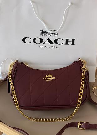 Женская сумка coach teri shoulder bag with quilting бордовый через плече коуч тери
