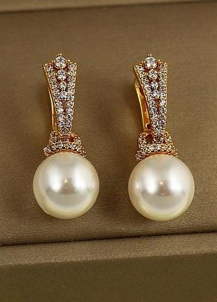 Серьги подвески xuping jewelry жемчужина желаний 2,5 см золотистые