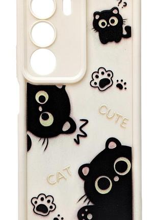 Чехол shock case print для телефона realme c71 (rmx5303) бампер силиконовый бежевый с рисунком котики