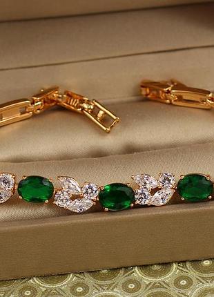 Браслет xuping jewelry звездопад с зелеными камнями 19,5 см золотистый