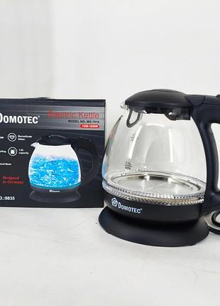 Скляний електрочайник domotec ms-7910 1л 1650 вт з led підсвічуванням uk-98