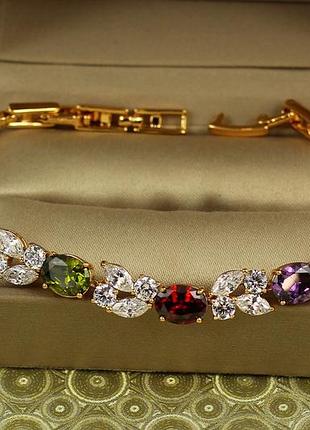 Браслет xuping jewelry звездопад с темными разноцветными камнями 19,5 см золотистый